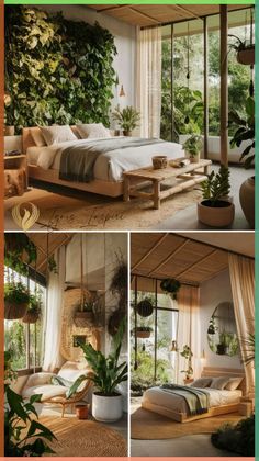 an image of a bedroom with plants in it