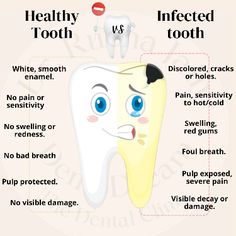 Healthy teeth shine white, unblemished enamel, while infected teeth reveal discolored enamel, pain, gum swelling, bad breath, exposed pulp, and visible decay. 💎🦷 #OralHealthMatters #HealthySmiles #healthyteeth #pulp #dentist #dentistindurg #durg #bhilai #breath #teeth Healthy Liver Diet, Essential Yoga Poses, Swollen Gum, Diy Teething, Effective Workout Routines, Body Workout At Home, Healthy Teas, Receding Gums, Healthy Liver