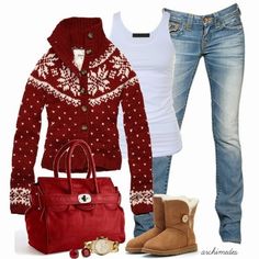 Fall Christmas Outfit With Long Sleeves Cardigan and Casual Jeans Christmas Shopping Outfit, Cute Christmas Outfits For Women, Christmas Outfits For Women, Winter Outfits Christmas, Cute Christmas Outfits, Winter Typ, Girls Christmas Outfits, Outfit Christmas, Moda Chic