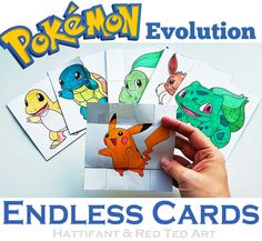 someone is holding up some cards to show them how to draw and color pokemon evolution