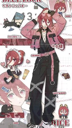 an anime character with red hair and black clothes