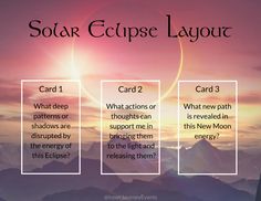 the solar eclipse is shown with three cards