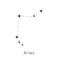 the zodiac sign aries is drawn in black ink on a white background with stars