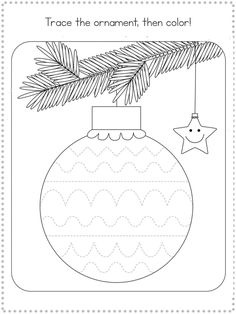 a christmas ornament coloring page with the words trace the ornament then color