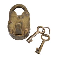 an old lock and two keys on a white background