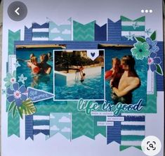 a scrapbook page with two pictures of people in the water