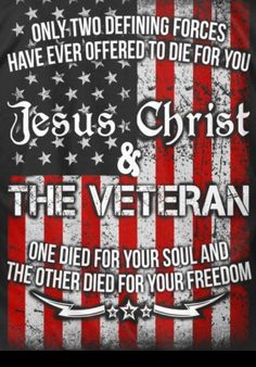 an american flag with the words jesus christ and the veteran on it, in white lettering