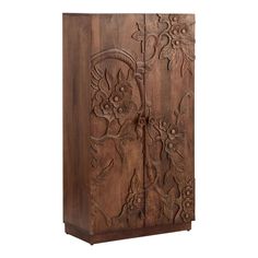 mid century almoire for your bedroom Solid Wood Armoire, Hand Carved Furniture, Antique Bedroom Furniture, Wood Armoire, Antique Bedroom, Artisan Furniture, Carved Furniture, Cabinet Shelving, Blossom Design