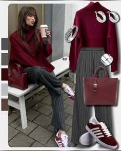 Fall Outfits 2024 Burgundy, Fashion Inspo Outfits 2024 Autumn, Autumn Trends 2024 Outfits, Outfit Inspo Autumn 2024, Fall Burgundy Outfit, Burgundy Autumn Outfit, Winter Outfits Burgundy, Grey Burgundy Outfit, Burgundy And Red Outfit