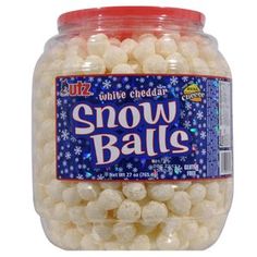 snow ball candy in a jar on a white background