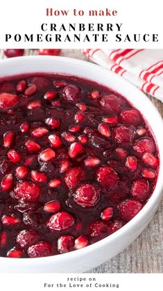 Deliciously sweet and tart this homemade cranberry pomegranate sauce is made with fresh, juicy cranberries, pomegranate juice, orange zest, and pomegranate arils.   New Recipe ~ Cranberry Pomegranate Sauce   Link: https://fortheloveofcooking.net/recipe/cranberry-pomegranate-sauce  #recipe #cranberrysauce #cranberry #pomegranate #pomegranatejuice #ThanksgivingRecipes #thanksgivingsides #thanksgivingdinner Fresh Cranberry Sauce Recipes, Cranberry Sauce Recipes, Cranberry Pomegranate, Fresh Cranberry Sauce, Easy Cranberry Sauce, Pomegranate Sauce, Fresh Cranberry, Canned Cranberry Sauce, Cranberry Sauce Homemade