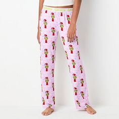 Get ready for cozy holiday nights wearing these Grinch women's and junior's fleece pajama pants. They're decked out in a fun pink Grinch pattern and include a boxer-style elastic waistband for a stylish touch. Wear them with a PJ top and fluffy slippers.# Pieces In Set: 1 PairFeatures: Comfort WaistbandCharacter: GrinchClosure Type: Full ElasticApparel Length: 44.25 InchesFiber Content: 95% Polyester, 5% SpandexFabric Description: JerseyInseam: 30 1/2 InCare: Machine Wash, Tumble DryCountry of O Grinch Pattern, Pink Grinch, Grinch Pajamas, Fleece Pajama Pants, Pyjamas Womens, Fluffy Slippers, Womens Pajamas Pants, Cozy Holiday, Matching Pajamas