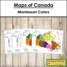 three maps of canada with the names and colors