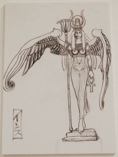 a drawing of an angel holding a key