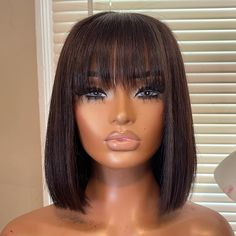 Straight Bob Wig With Bangs Natural Short Straight Wigs Straight Wigs For Black Women, Straight Bob Wig, Bob Wig With Bangs, Straight Wigs, Virgin Hair Wigs, Natural Human Hair, Hair Bangs, Straight Bob, Wig With Bangs