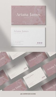 two business cards with pink marble texture on them