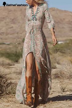 Dress And Cowboy Boots, Sukienki Maksi, Look Boho Chic, Floral Chiffon Maxi Dress, Boho Styl, Mode Hippie, Dream Aesthetic, Stil Boho, Estilo Hippie