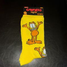 Garfield Funny Cartoon Crew Socks Size6-12 Garfield Funny, Mens Gold, Gold Orange, Funny Cartoon, Orange Gold, Men Shoes Size, Crew Socks, Socks, Man Shop