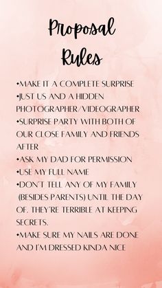 a pink watercolor background with the words proposal rules written in black on it