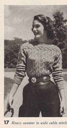 Equestrian Ropes • 1950s Knitting Knitted Ladies' Sweater Cabled Top Blouse Sweater • 50s Vintage Pa 40s Mode, Vogue Vintage, Jumper Knitting Pattern, Design Moda, Vogue Knitting, Fashion 1950s, Vintage Knitting Patterns, Moss Stitch, 40s Fashion