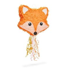 a red fox balloon with streamers hanging from it's mouth