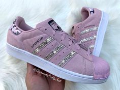 Bling Adidas Superstar Shoes Hand Customized with Genuine Swarovski Crystals **Please note these are Youth shoes; the size you order will correlate to the correct Women's size. Colors: Pink w/ White Soles Model and Color Code: B37262 Note: Box may be missing top lid or shoe box Each and every Swarovski crystal is set by hand with top quality, permanent adhesive. Our products come direct from the manufacturer or authorized retailers, and are 100% authentic. We offer free crystal replacement for l Nike Shoes Photo, Adidas Superstar Pink, Womens Nike Air Max 270, Nike Air Max 270 White, Bling Nike Shoes, Adidas Superstar Women, Adidas Shoes Superstar, Custom Bling, Superstars Shoes