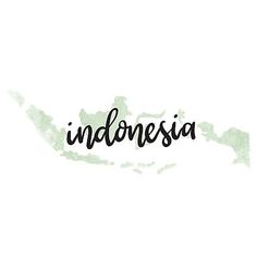 the word indonesia written in black ink on a white background with green watercolor paint