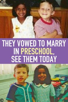 two children with their arms around each other and the words they loved to marry in preschool see them today