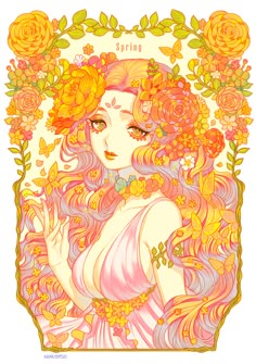 an illustration of a woman with flowers in her hair