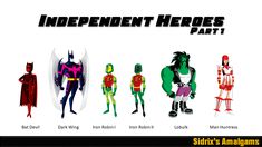 an image of some superheros that are in different colors and sizes, with the caption