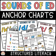 four posters with the words sounds of ed anchor chart