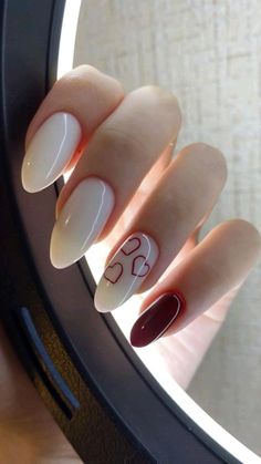 White Nail, Heart Nails, Funky Nails, Nail Arts, Valentine's Day Nails, Best Acrylic Nails, Long Acrylic Nails