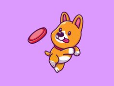 a cartoon dog is catching a frisbee