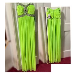 Neon Lime Green Strapless Dress Brand New, Never Worn Before. Cream Prom Dress, Pink Pageant Dress, Green Strapless Dress, 20s Fashion Dresses, Silk Formal Dress, 80s Party Dress, Emerald Green Bridesmaid Dresses, Lace Up Back Dress, Cocktail Prom Dress