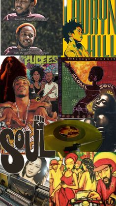 collage of various images with the word soul on them and pictures of people in different colors