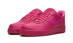 The Women’s Nike Air Force 1 Low "Fireberry" is a women’s-exclusive colorway of the retro basketball shoe with a monochromatic bright pink design.  A head-turning look for the always-in-style sneaker, the Air Force 1 Low “Fireberry” features a Fireberry-colored leather construction with tonal leather overlays.  A Fierce Pink leather Swoosh logo on each side adds some light contrast.  Tonal “Nike Air” branding is embroidered on the heel while tonal “Nike” detailing is found on the tongue tag.  Th Hot Pink Air Force 1, Pink Airforce 1 Outfit, Pink Air Forces, Airforce 1 Outfit, Pink Nike Air Force 1, Nike Air Force 1 Pink, Pink Air Force 1, Air Force 1 Pink, Air Force Women