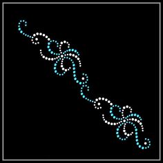 a blue and white beaded design on a black background with the word's name