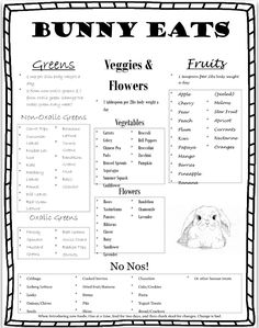 the bunny eats menu is shown in this black and white version, which includes an image of