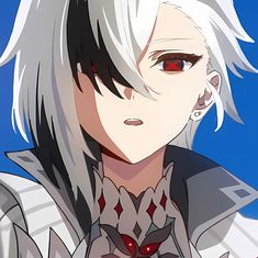 an anime character with white hair and red eyes