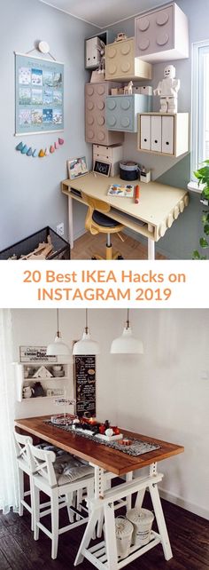 two photos with the words 20 best ikea hacks on instagramm 2019