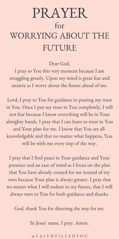 the prayer for praying about the future with pink background and black writing on it, which reads