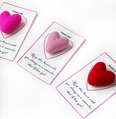 three valentine's day cards with hearts on them