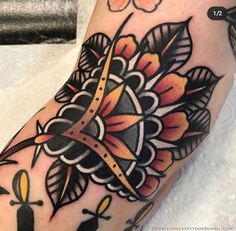 a close up of a person's arm with a clock on it and flowers in the background