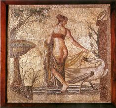 a woman in a bathing suit is depicted on a mosaic