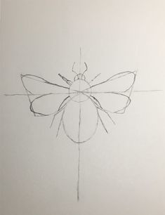 a drawing of a bee on a piece of paper with one line drawn to the side