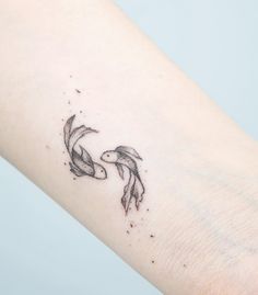 a small black and white koi fish tattoo on the arm