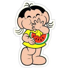 a cartoon baby eating a piece of watermelon