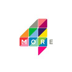 the logo for more is shown in multi - colored squares and letters on white background