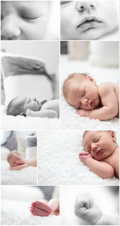 a collage of baby photos taken in black and white