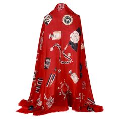 Chanel red cashmere silk blend gripoix XL shawl, icons, 74"x52" Cashmere Shawl, Alexander Mcqueen Scarf, Alexander Mcqueen, Scarf Accessory, Shawl, Pajama Pants, Cashmere, Pajamas, Chanel